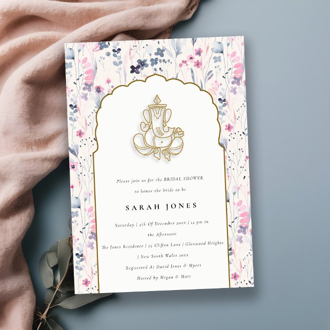 Blush Gold Flower Ganesh Indian Bridal Shower Invitation (Creator Uploaded)