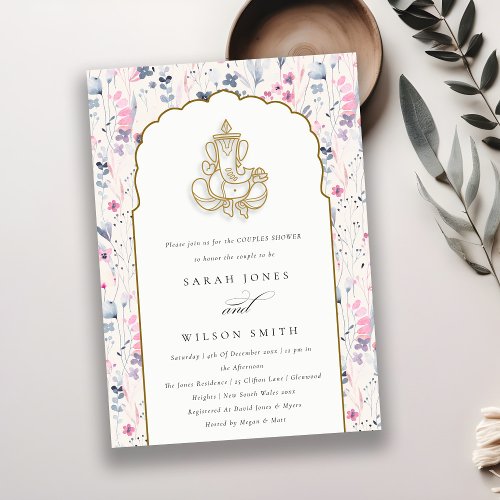 Blush Gold Flower Ganesh Indian Couples Shower Invitation