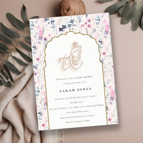 Blush Gold Flower Krishna Indian Baby Shower Invitation