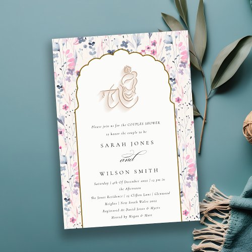 Blush Gold Flower Krishna Indian Couples Shower Invitation