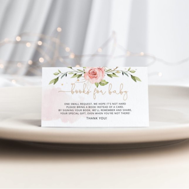 Blush gold flowers books for baby ticket enclosure card (Creator Uploaded)