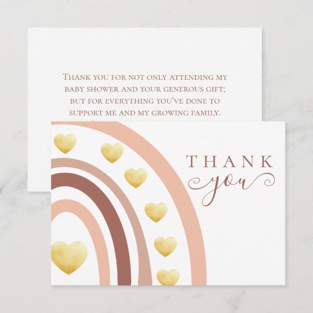 Blush Gold Foil Boho Rainbow Baby Shower Thank You Card (Front/Back)
