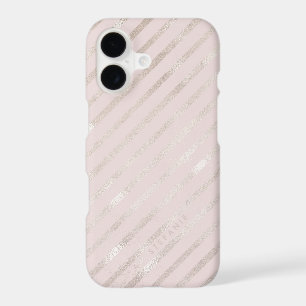 Blush Gold Foil Diamond Stripes Pattern Monogram iPhone 17 Case