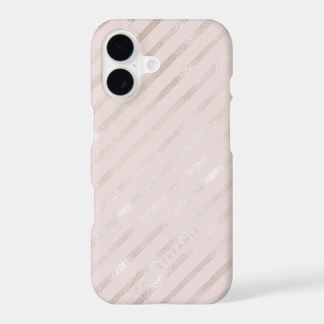 Blush Gold Foil Diamond Stripes Pattern Monogram Iphone Case (Back)