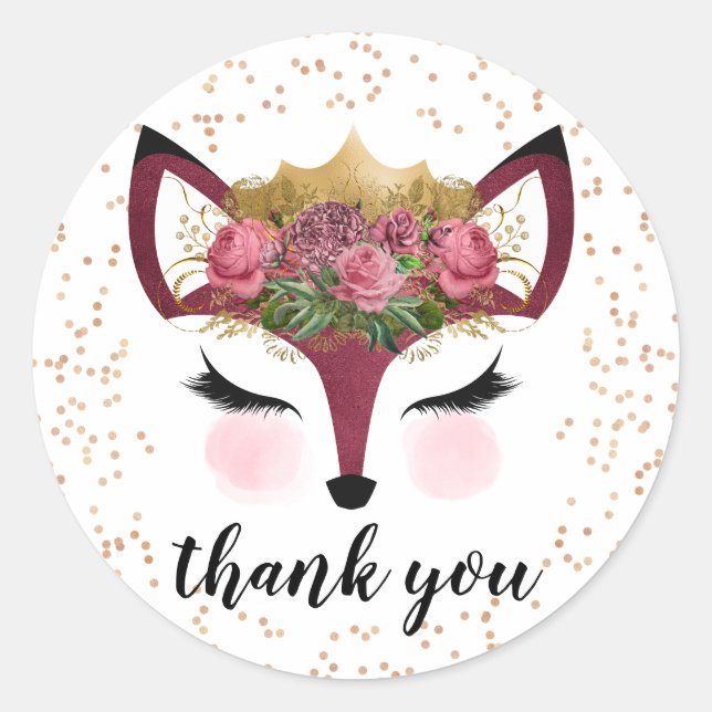 Blush & Gold Fox Princess Classic Round Sticker (Front)