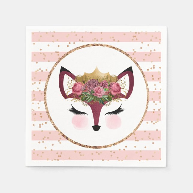 Blush & Gold Fox Princess Napkins (Front)