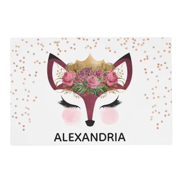 Blush & Gold Fox Princess Placemat (Front)