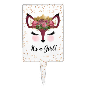 Blush & Gold Fox Princess Shower Cake Topper