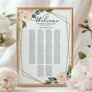 Blush Gold Geometric 14 Table Wedding Seating Sign