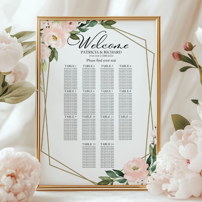 Blush Gold Geometric 14 Table Wedding Seating Sign (Creator Uploaded)