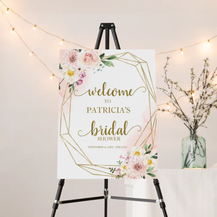 Greenery Wedding Posters Printable Welcome Sign Gold Geometric Bridal Shower Signs