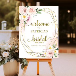 Blush Gold Geometric Floral Bridal Shower Welcome Foam Board