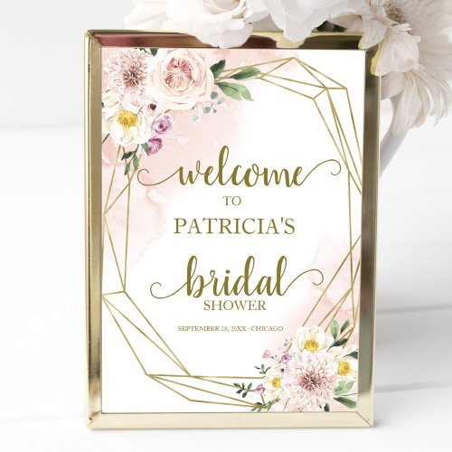 Blush Gold Geometric Floral Bridal Shower Welcome Poster