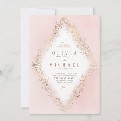 Blush gold gilded botanical elegant wedding invitation