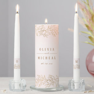 Blush gold gilded botanical elegant wedding unity candle set