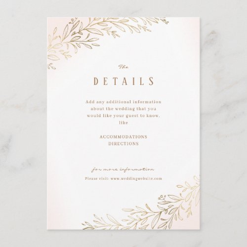 Blush gold gilded botanical wedding details enclosure card