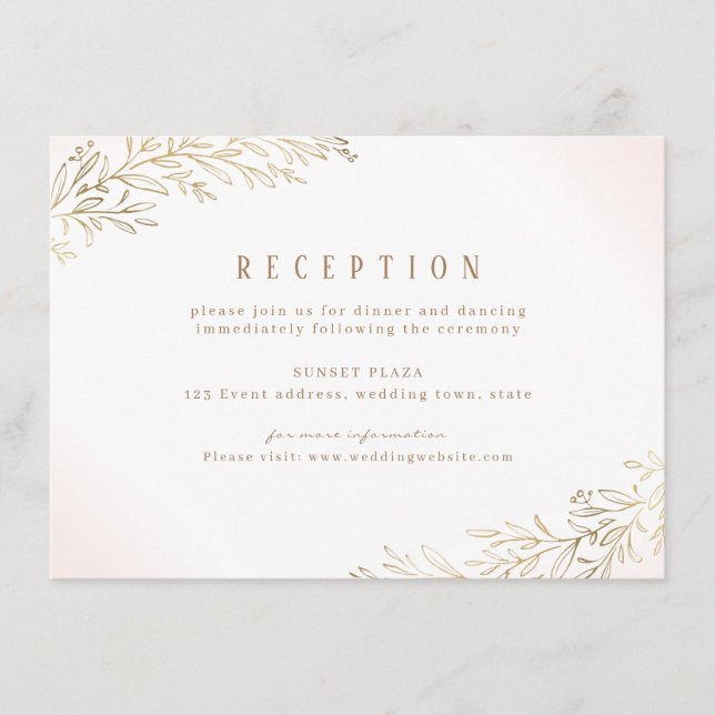 Blush gold gilded botanical wedding reception enclosure card (Front)