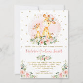 Blush Gold Giraffe Girl Baby Shower Floral Roses Invitation (Front)