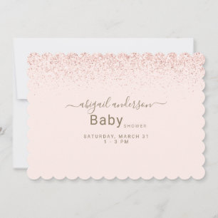 Blush & Gold Glam Glitter Baby Shower Scalloped Invitation