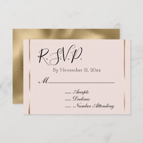 Blush Gold Glam Simple Wedding RSVP Enclosure Card