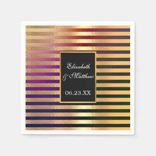 Blush Gold Glitter and Black Stripes Wedding  Napkins