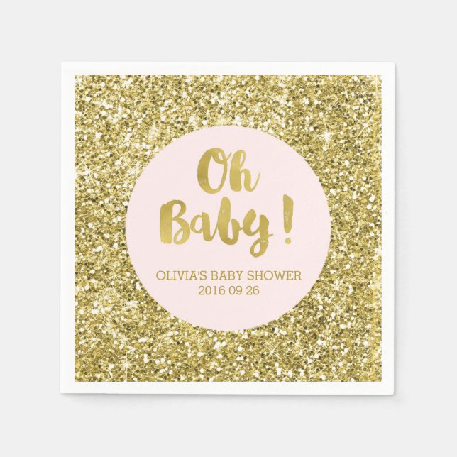 Blush Gold Glitter Confetti Oh Baby Baby Shower Napkins (Front)