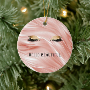 Blush Gold Glitter Eyelashes Ceramic Ornament