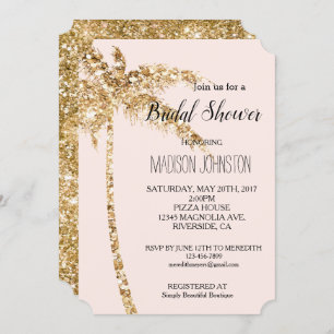 Blush Gold Glitter Palm Tree Bridal Shower Invitation
