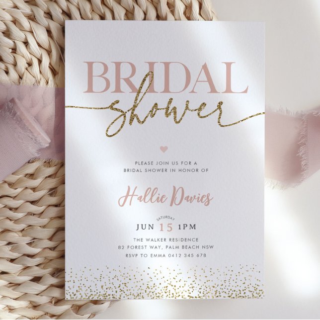 Blush Gold Glitter Pretty Bridal Shower Invitation (Creator Uploaded)