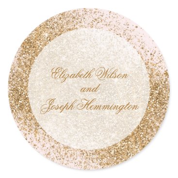 Blush Gold Glitter Sparkle Elegant Wedding Classic Round Sticker