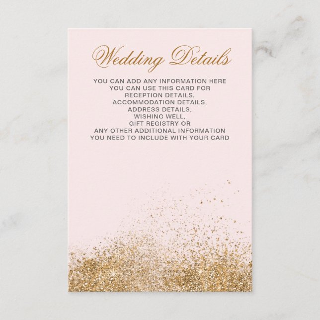 Blush Gold Glitter Sparkle Elegant Wedding Enclosure Card (Front)