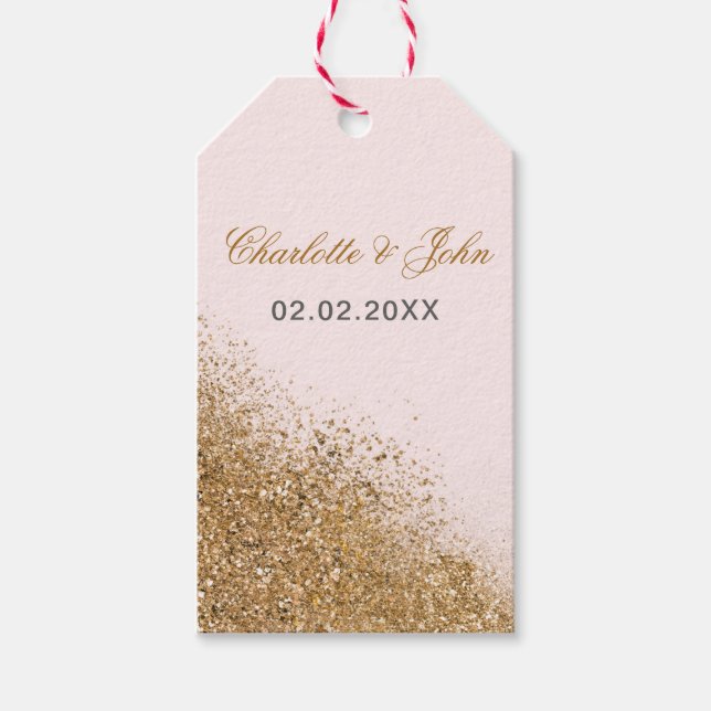Blush Gold Glitter Sparkle Elegant Wedding Gift Tags (Front)