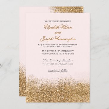 Blush Gold Glitter Sparkle Elegant Wedding Invitation