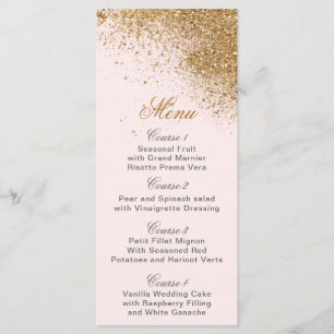 Blush Gold Glitter Sparkle Elegant Wedding Menu
