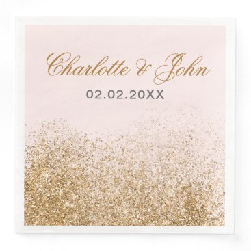 Blush Gold Glitter Sparkle Elegant Wedding Paper Dinner Napkins