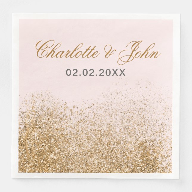 Blush Gold Glitter Sparkle Elegant Wedding Paper Dinner Napkins (Front)
