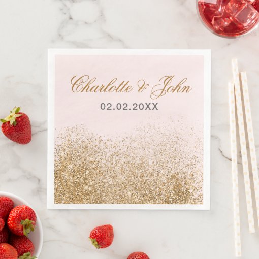 Blush Gold Glitter Sparkle Elegant Wedding Paper Dinner Napkins | Zazzle