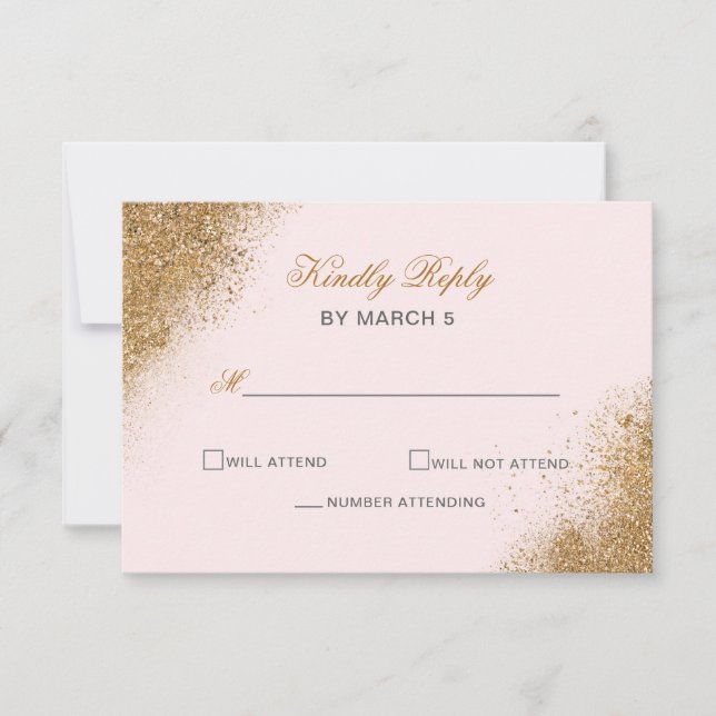 Blush Gold Glitter Sparkle Elegant Wedding RSVP Card (Front)