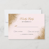 Blush Gold Glitter Sparkle Elegant Wedding RSVP Card
