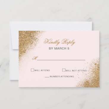 Blush Gold Glitter Sparkle Elegant Wedding RSVP Card