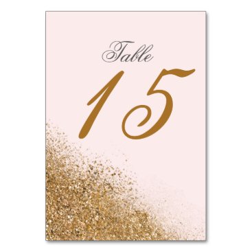 Blush Gold Glitter Sparkle Elegant Wedding Table Number
