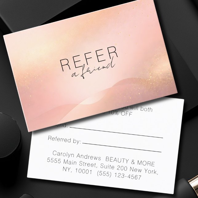 Blush Gold Glow Gradient Salon  Referral Card (Blush Gold Glow Gradient Salon Referral Card)