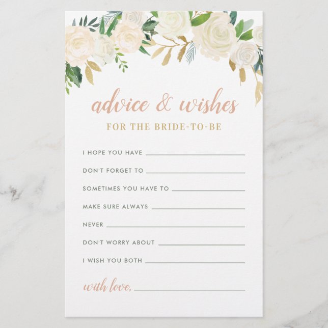 Blush Gold Green Floral Bride Advice and Wishes (Front)