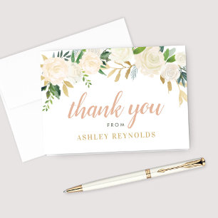 Blush Gold Green Floral Personalized Name Thank You Card