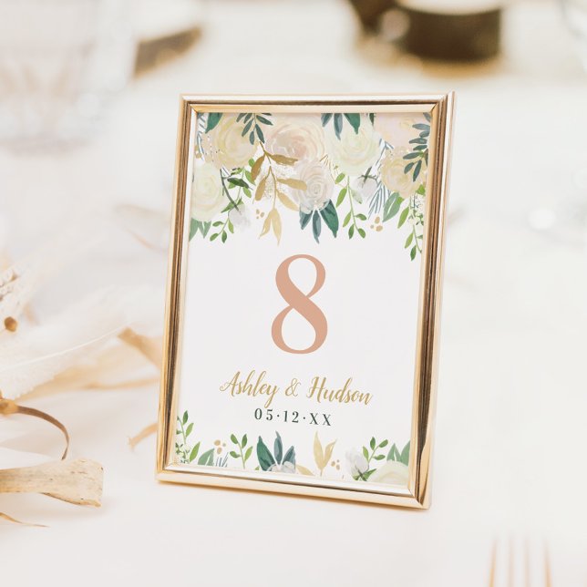 Blush Gold Green Floral Table Number Card (Creator Uploaded)