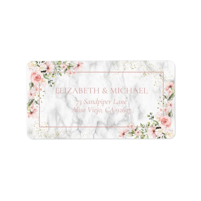 Blush Gold Greenery Dusty Pink Floral Address Label (Front)