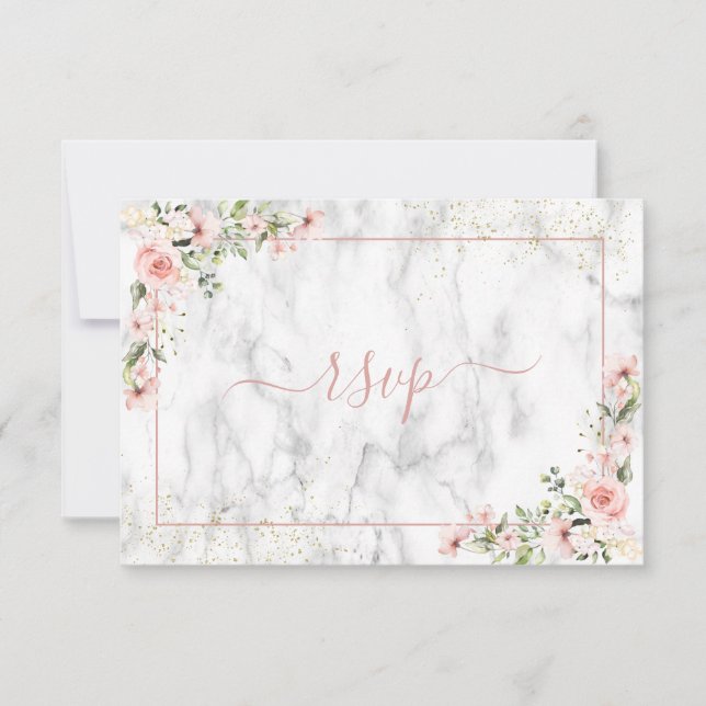 Blush Gold Greenery Dusty Pink Floral RSVP Card (Front)