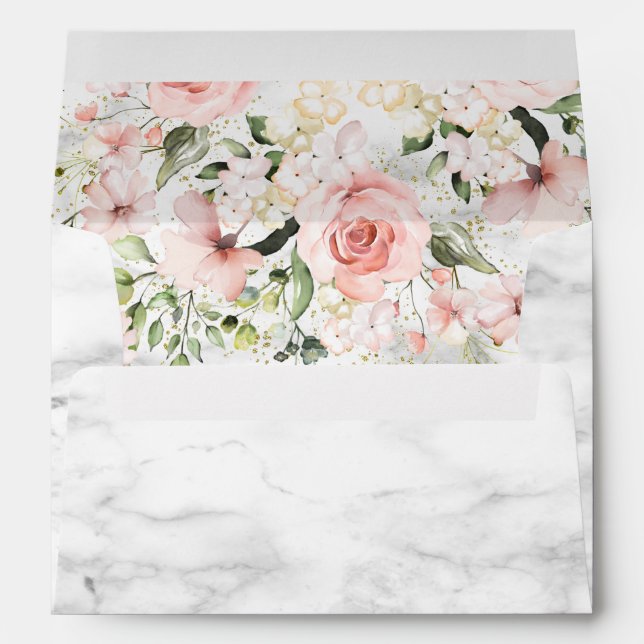 Blush Gold Greenery Dusty Pink Floral Wedding Envelope (Back (Bottom))