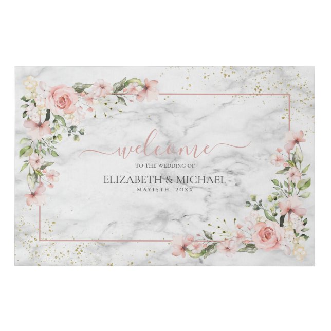 Blush Gold Greenery Dusty Pink Floral Wedding Faux Canvas Print (Front)