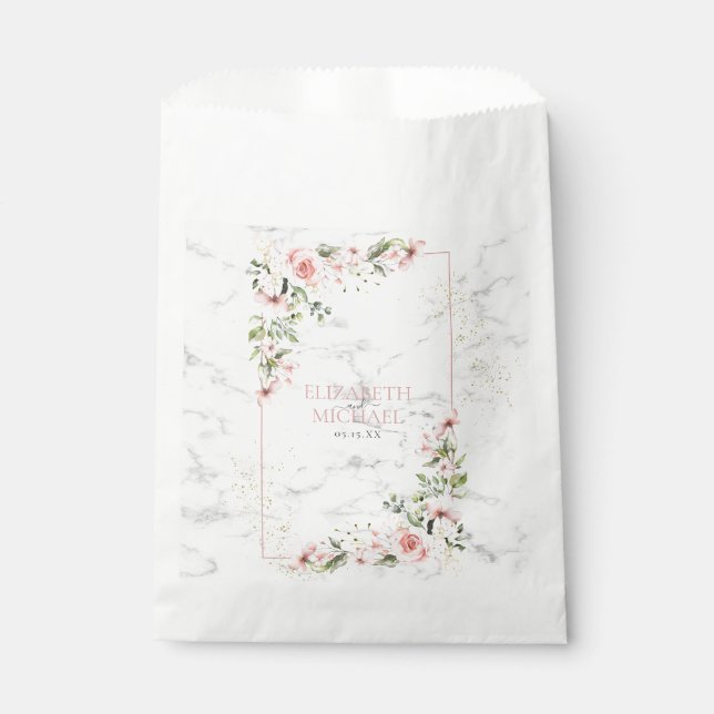 Blush Gold Greenery Dusty Pink Floral Wedding Favor Bag (Front)
